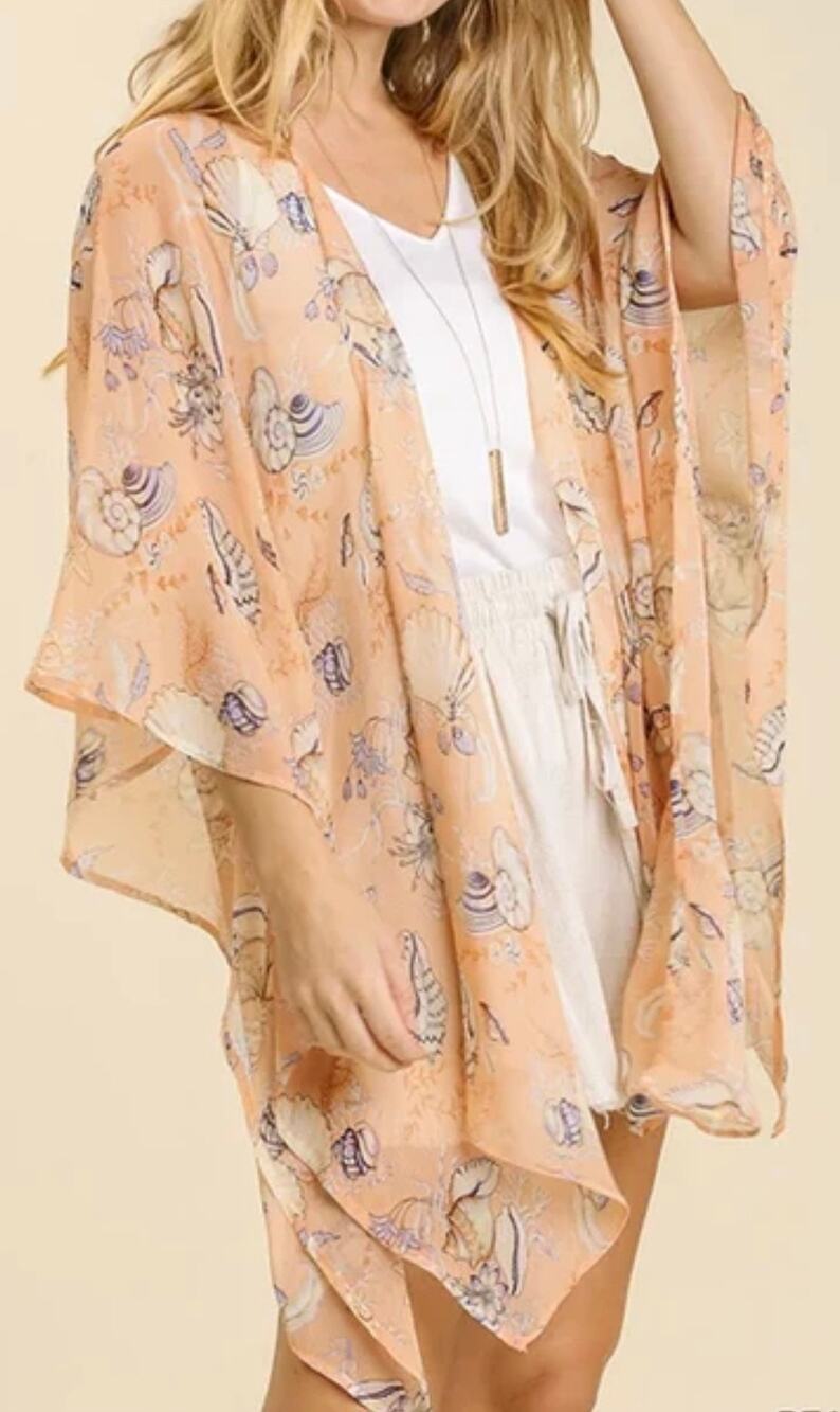 Umgee Peach Sheer Shell Kimono Cover Up 1X 2X NWT